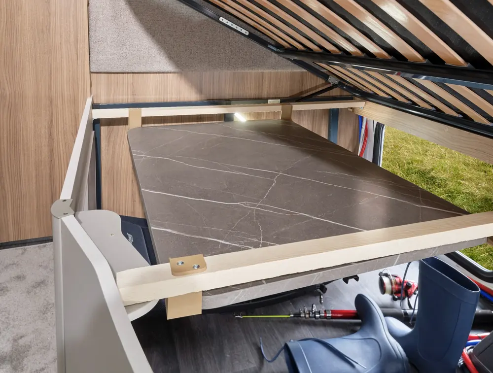 Bailey Autograph 79-4F large storage area beneath the rear island bed