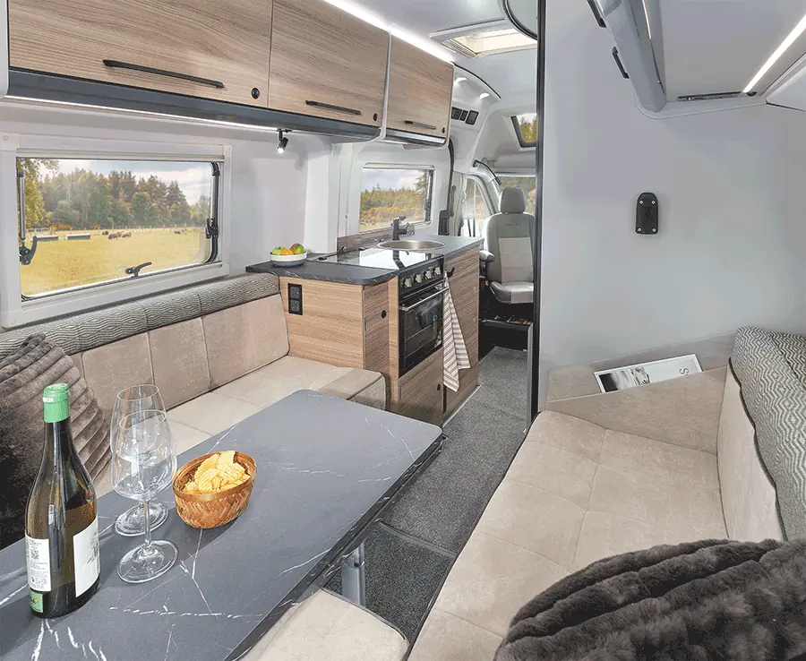 Bailey Endeavour B68 rear U-shaped lounge with dining table
