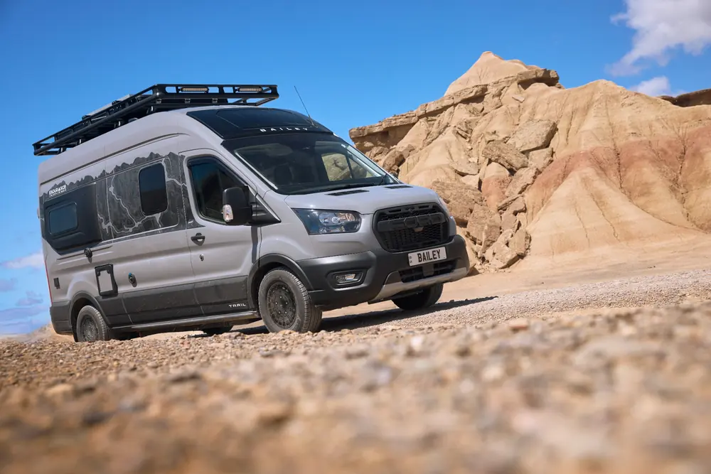 Bailey Endurance E65 Ford Transit Trail campervan touring in the countryside
