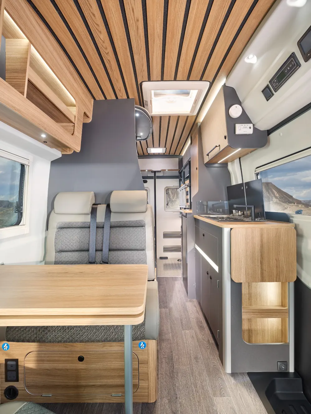 Bailey Endurance E65 interior with dinette kitchen and adventure styling