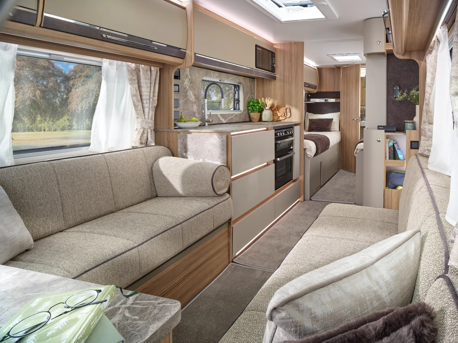 2027 Bailey Unicorn Deluxe Cadiz interior with fixed single beds