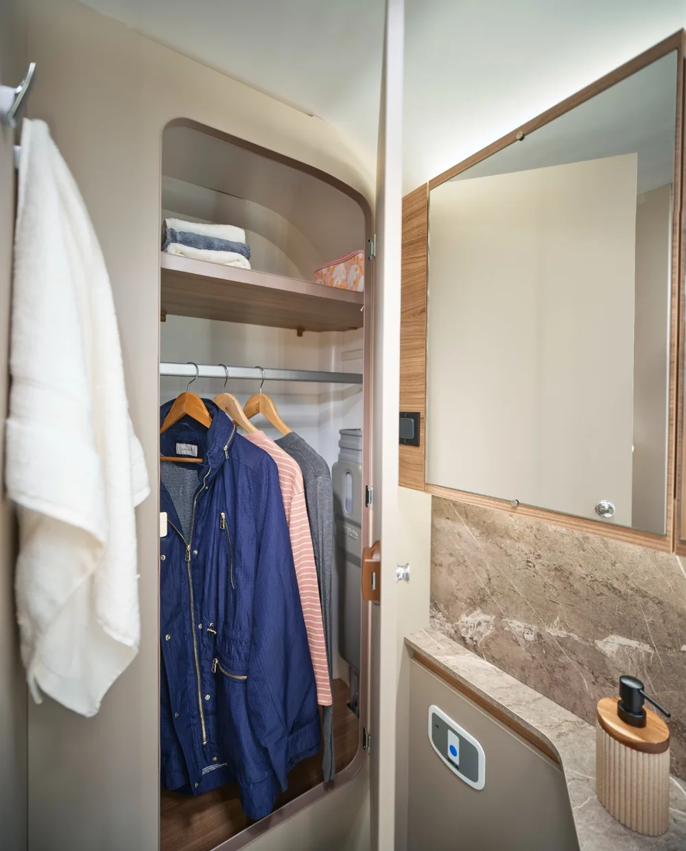 Washroom storage in the Bailey Unicorn Deluxe Cadiz