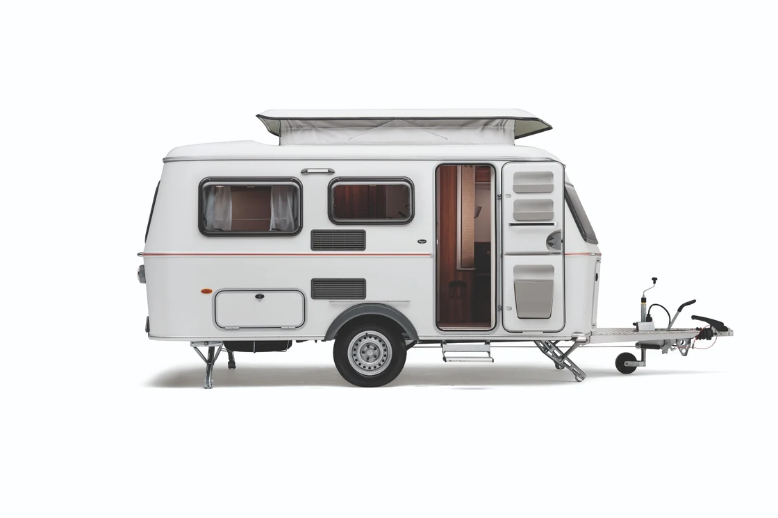 ERIBA Touring caravan side profile with pop top roof raised
