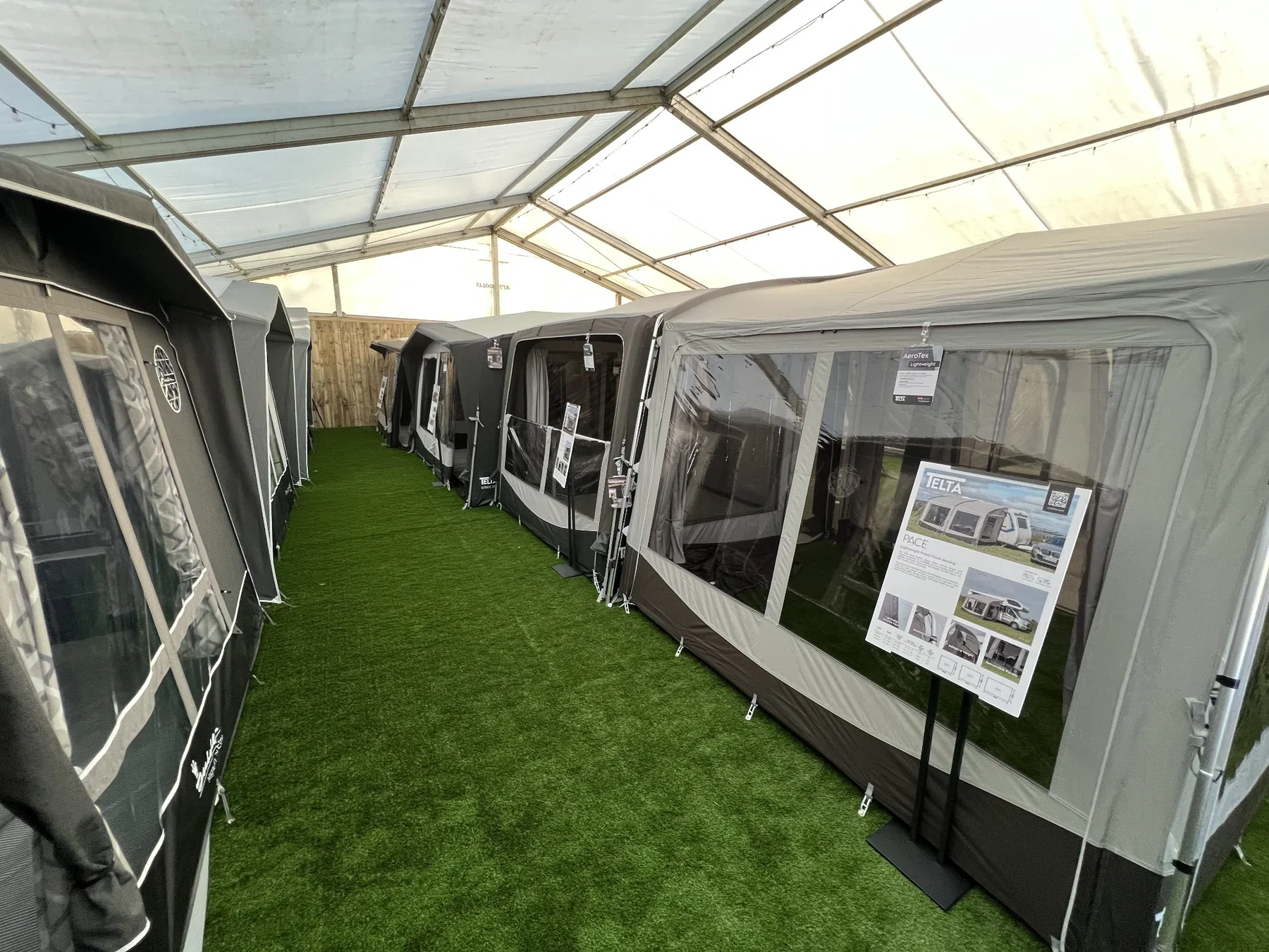 Awning displays at United British Caravans in Newcastle